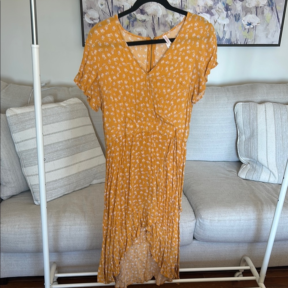 Floral Yellow Wrap Dress